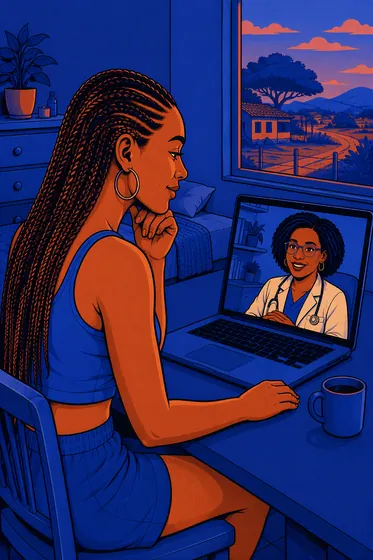 Teleconsulta: mulher em consulta por vídeo