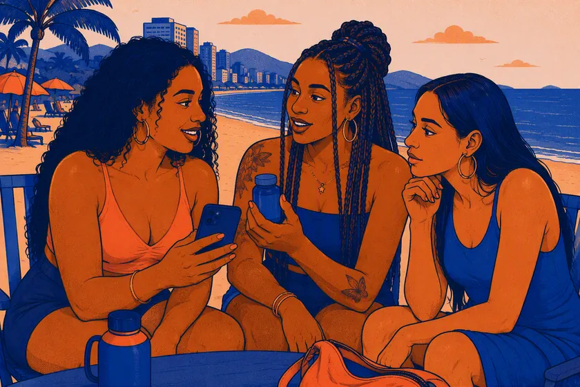 Amigas conversando sobre PrEP na praia