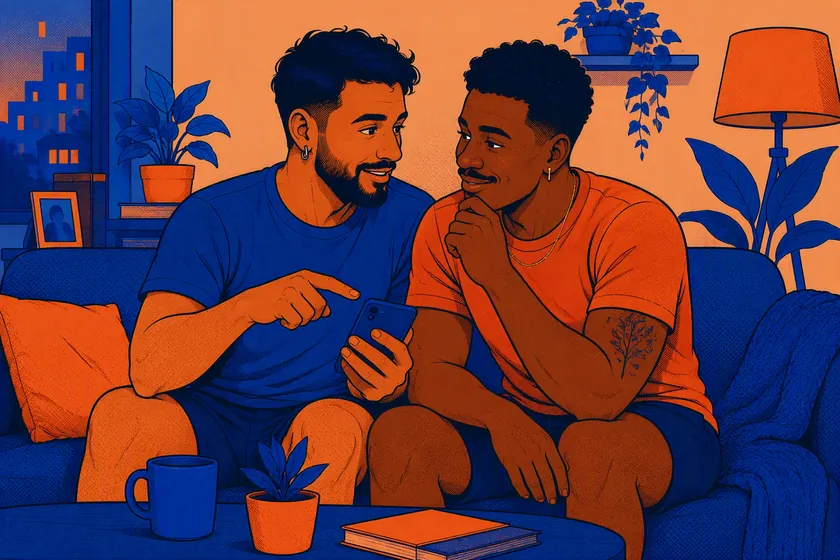 Amigos conversando sobre a pesquisa