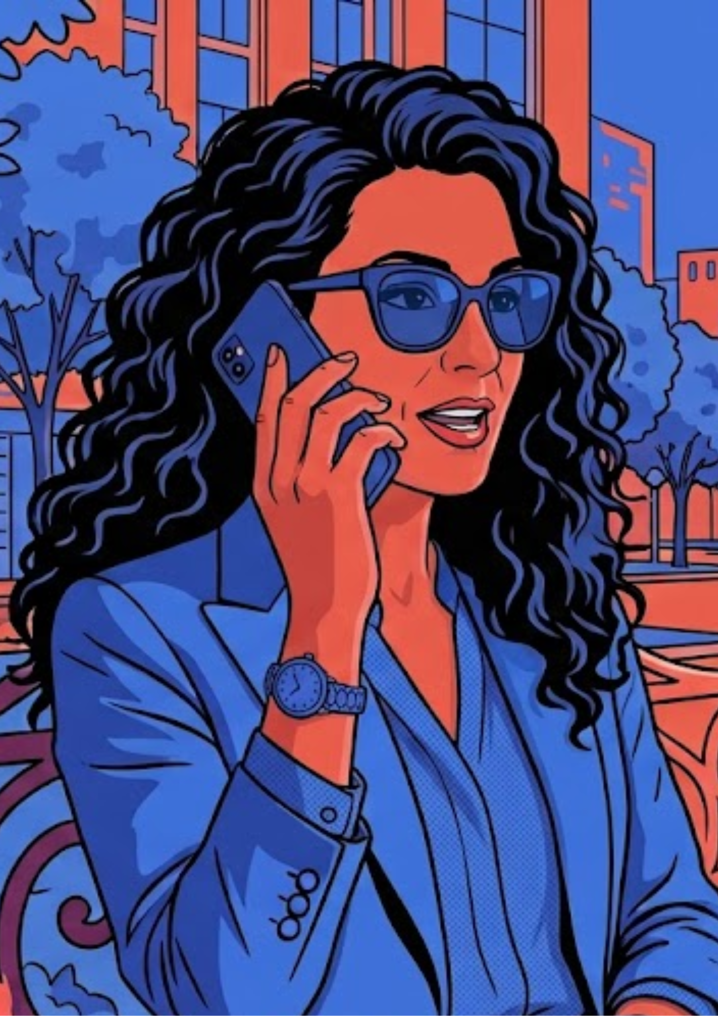 Mulher em ligação na rua, usando o celular